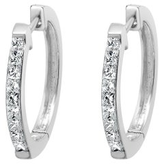 18 Karat White Gold Channel Set Princess Cut Diamond Hoop Earrings