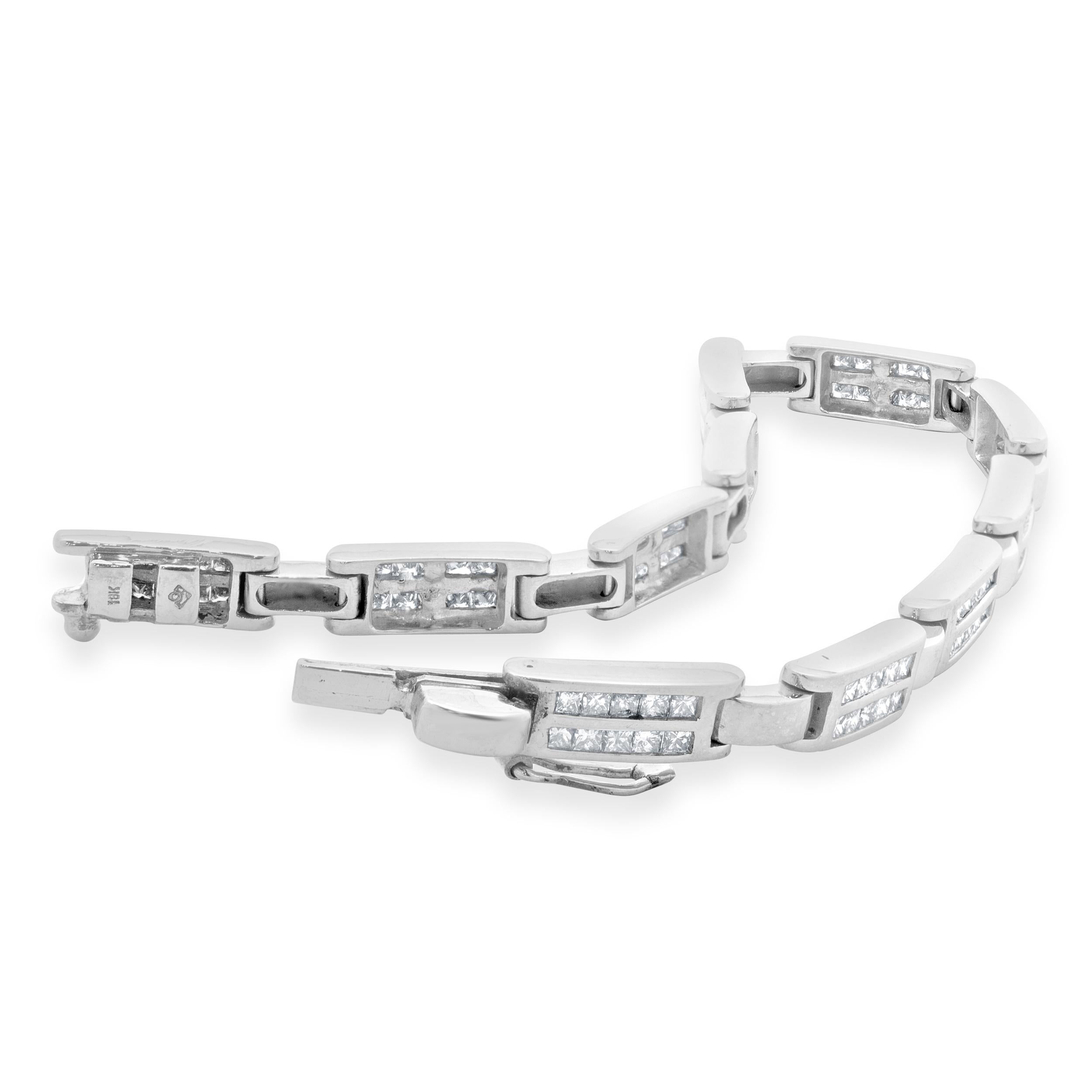 Women's 18 Karat White Gold Channel Set Princess Cut Diamond Inline Bracelet For Sale