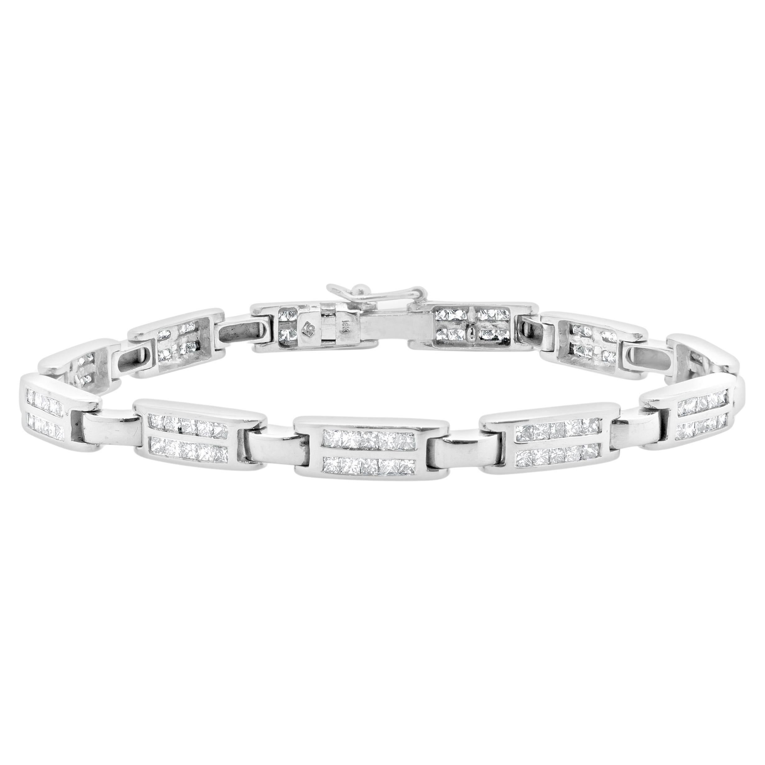 18 Karat White Gold Channel Set Princess Cut Diamond Inline Bracelet