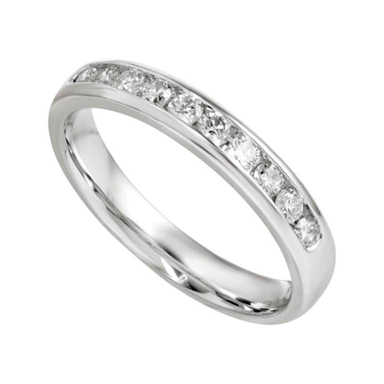 18 Karat White Gold Channel Round Diamond Half Eternity Wedding Engagement Ring For Sale