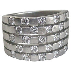 18 Karat White Gold Checker Ring with Diamonds