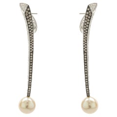 18 Karat White Gold Chocolate and White Diamond Golden Pearl Spear Drop Earrings