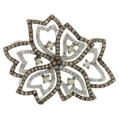 18 Karat White Gold Chocolate and White Diamond Ornate Floral Pendant