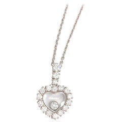 18 Karat White Gold Chopard Happy Diamonds Heart Pendant Necklace