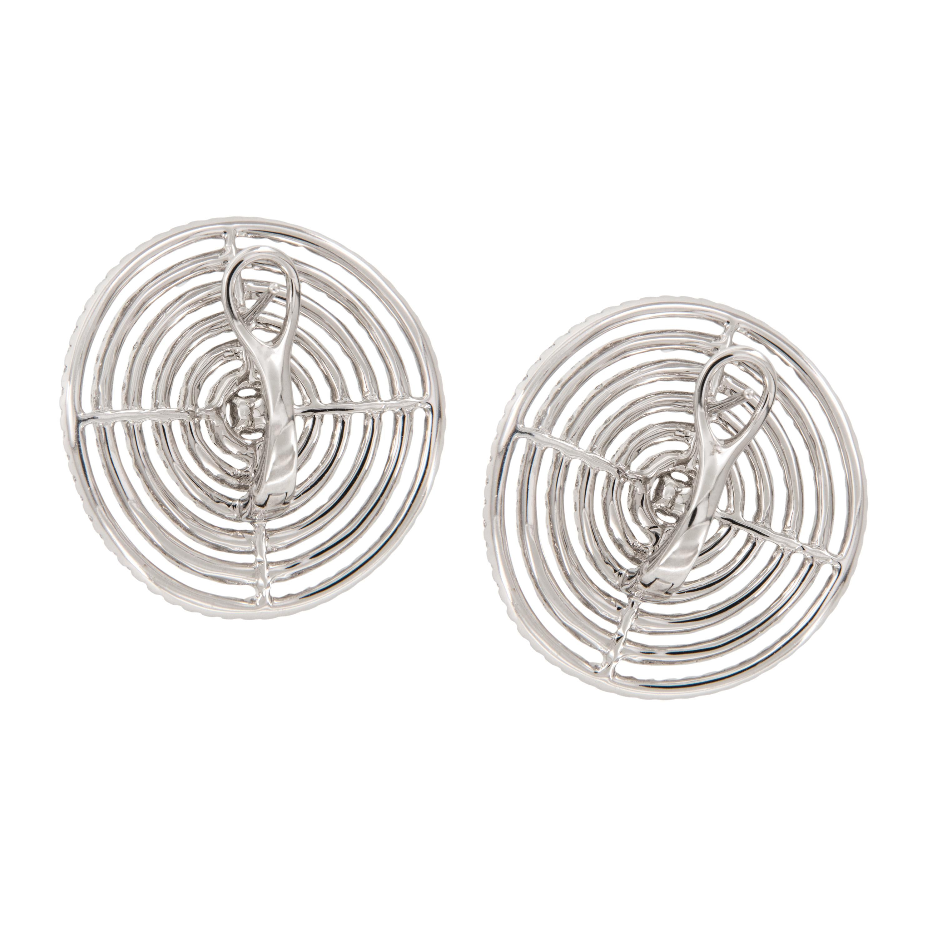 Taille ronde Boucles d'oreilles en or blanc 18 carats Cercle 2.83 Cttw Diamant en vente