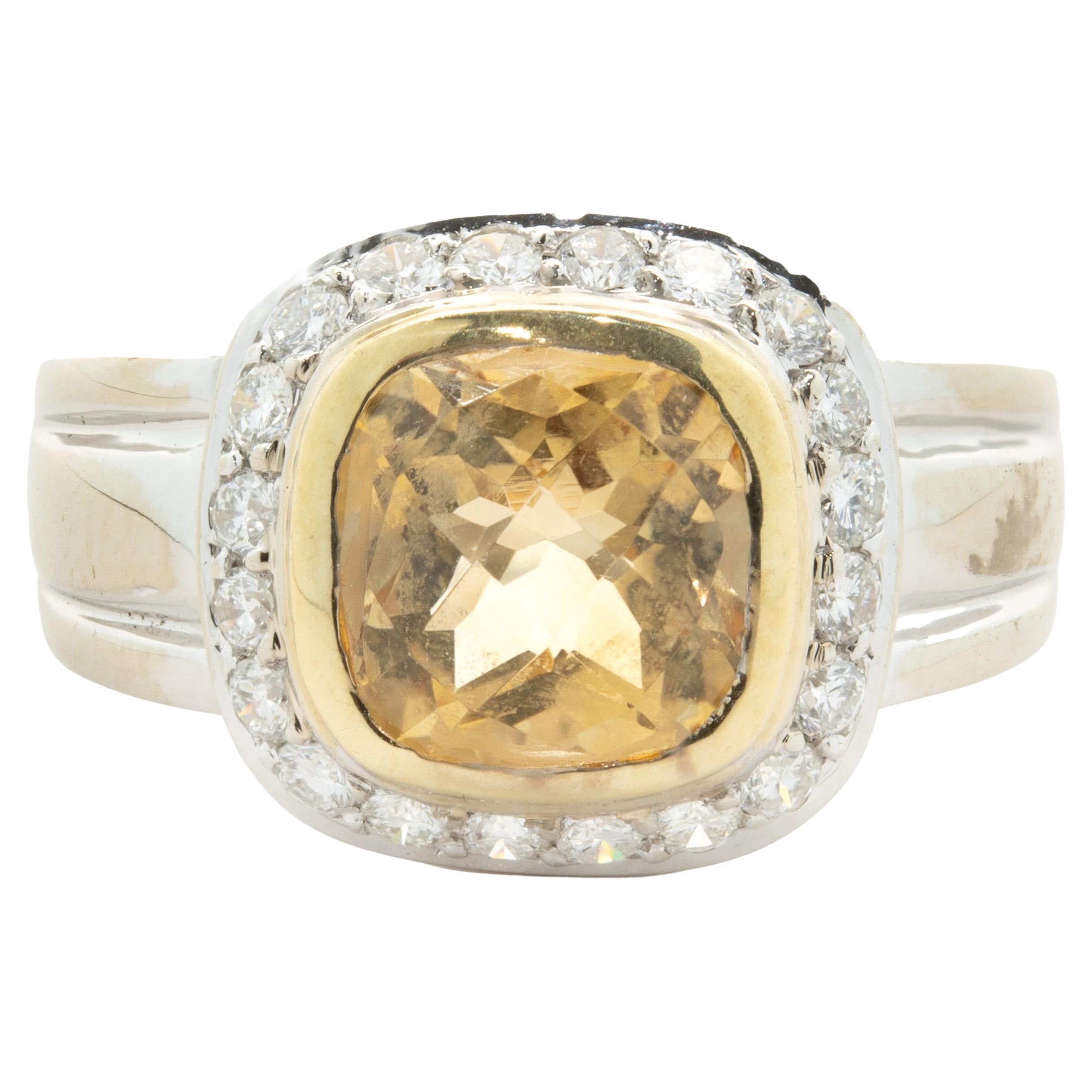18 Karat Weißgold Citrin und Diamant-Ring
