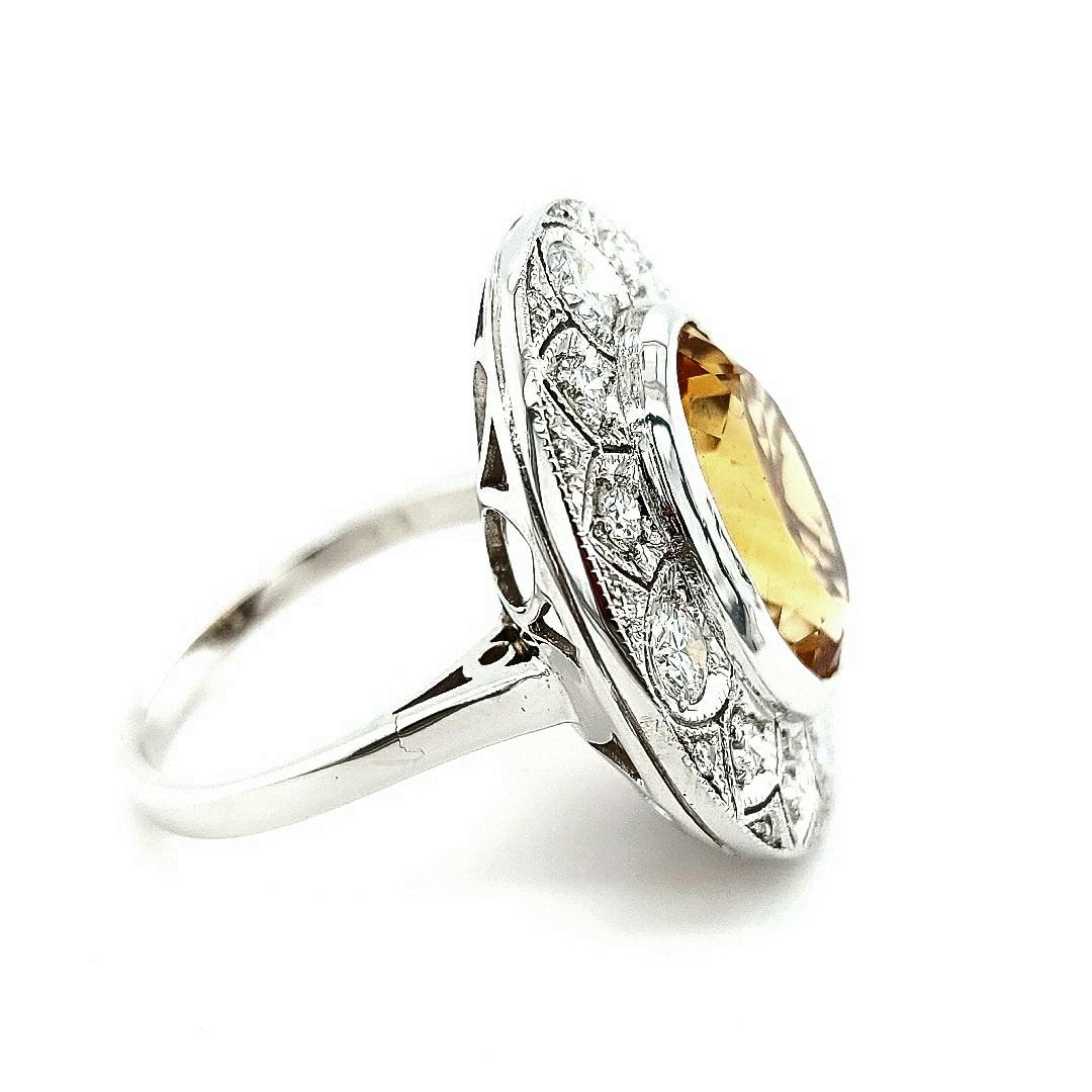 Oval Cut 18kt White Gold Citrine and Diamonds Cocktail Ring For Sale