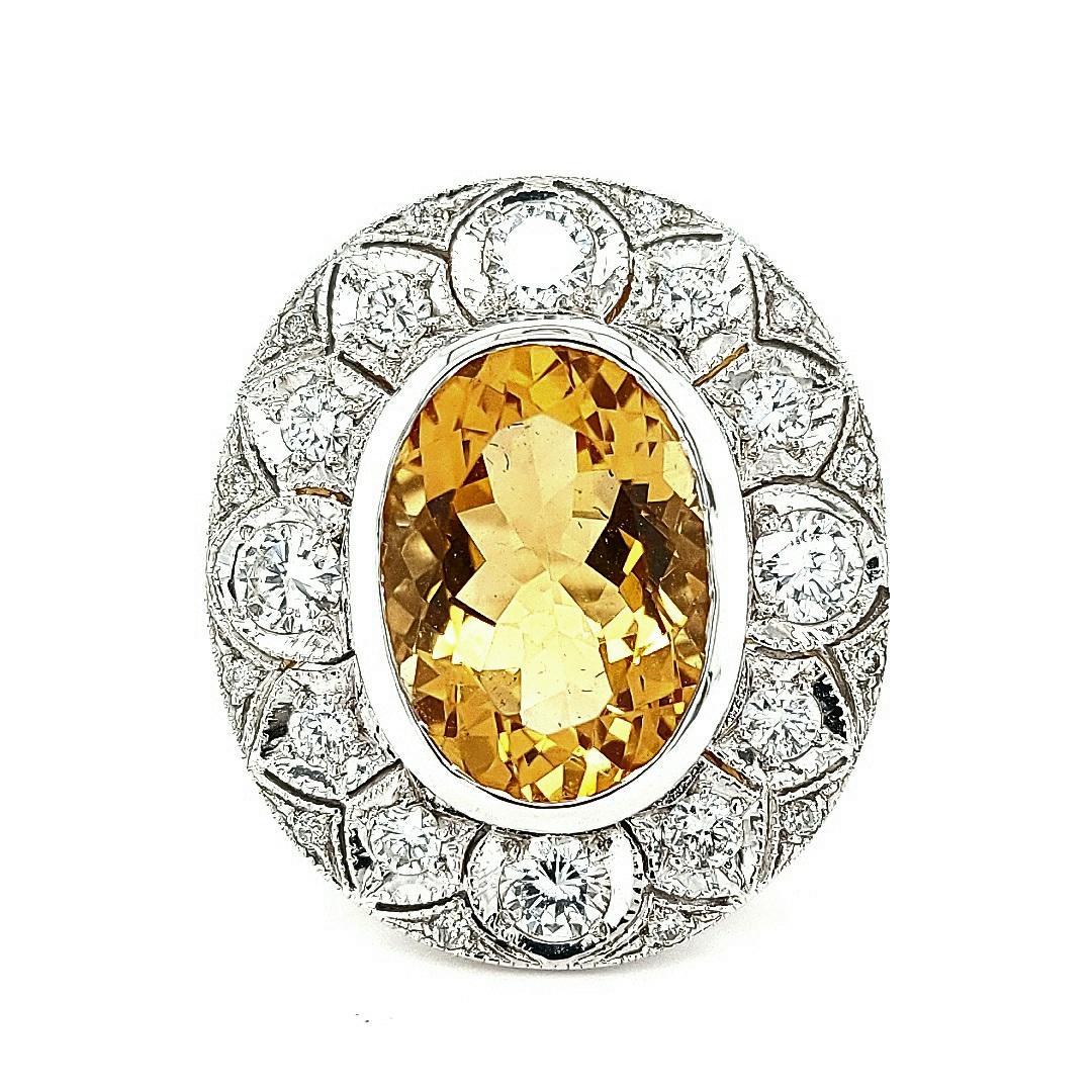 18 Karat Weißgold Cocktail-Ring mit Citrin und Diamanten (Art déco) im Angebot