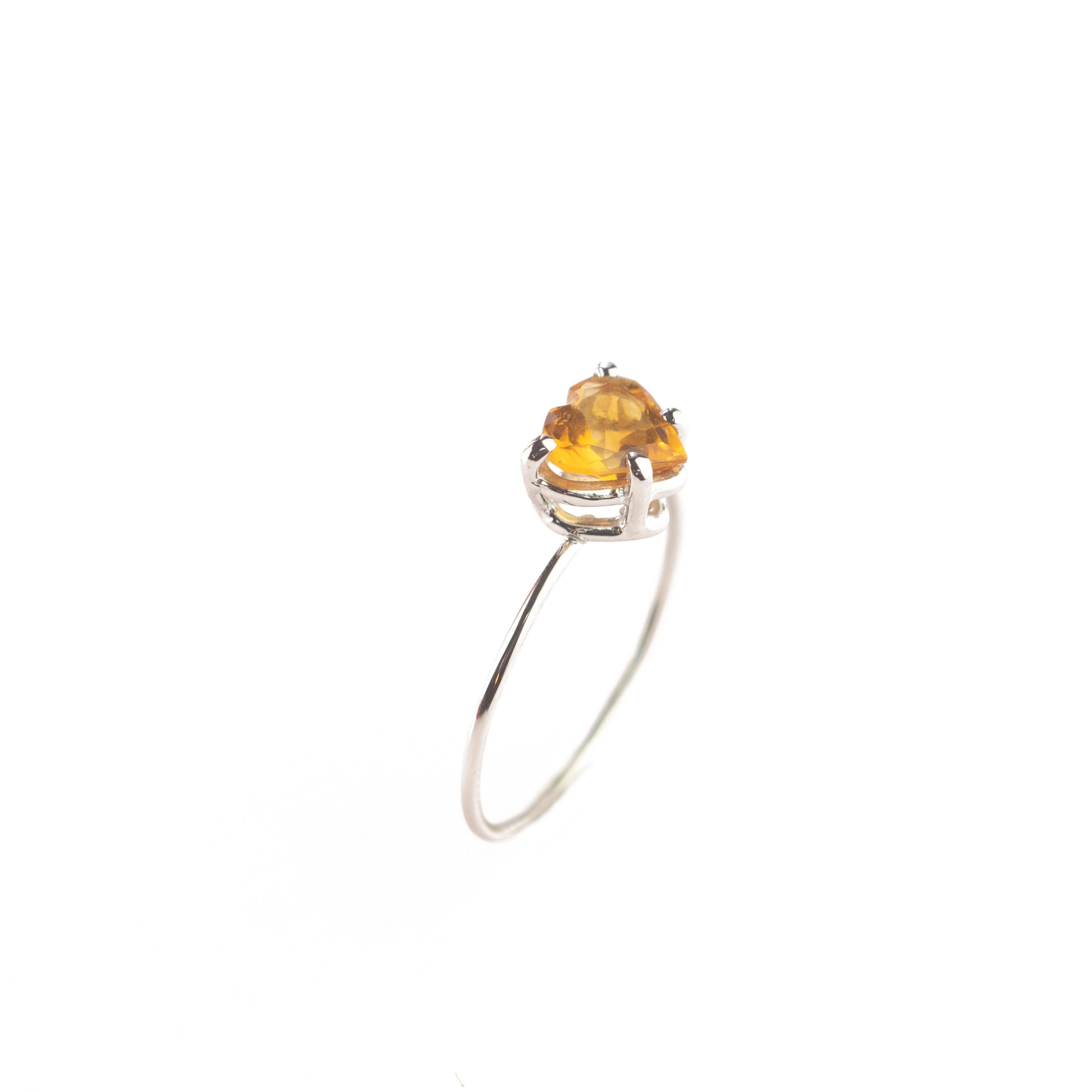 Bague cocktail italienne romantique en or blanc 18 carats, quartz et citrine en forme de cœur jaune Neuf - En vente à Milano, IT