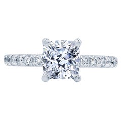 18 Karat White Gold Classic Engagement Ring with Cushion Cut and Round Diamonds