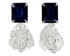 White Gold Clip-on Dangle Earrings with Sapphires and Diamonds