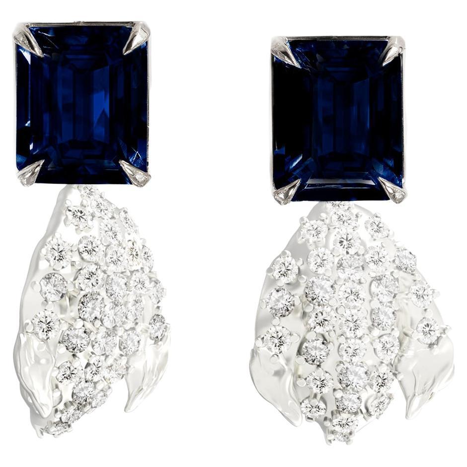 White Gold Clip-on Dangle Earrings with Sapphires and Diamonds For Sale