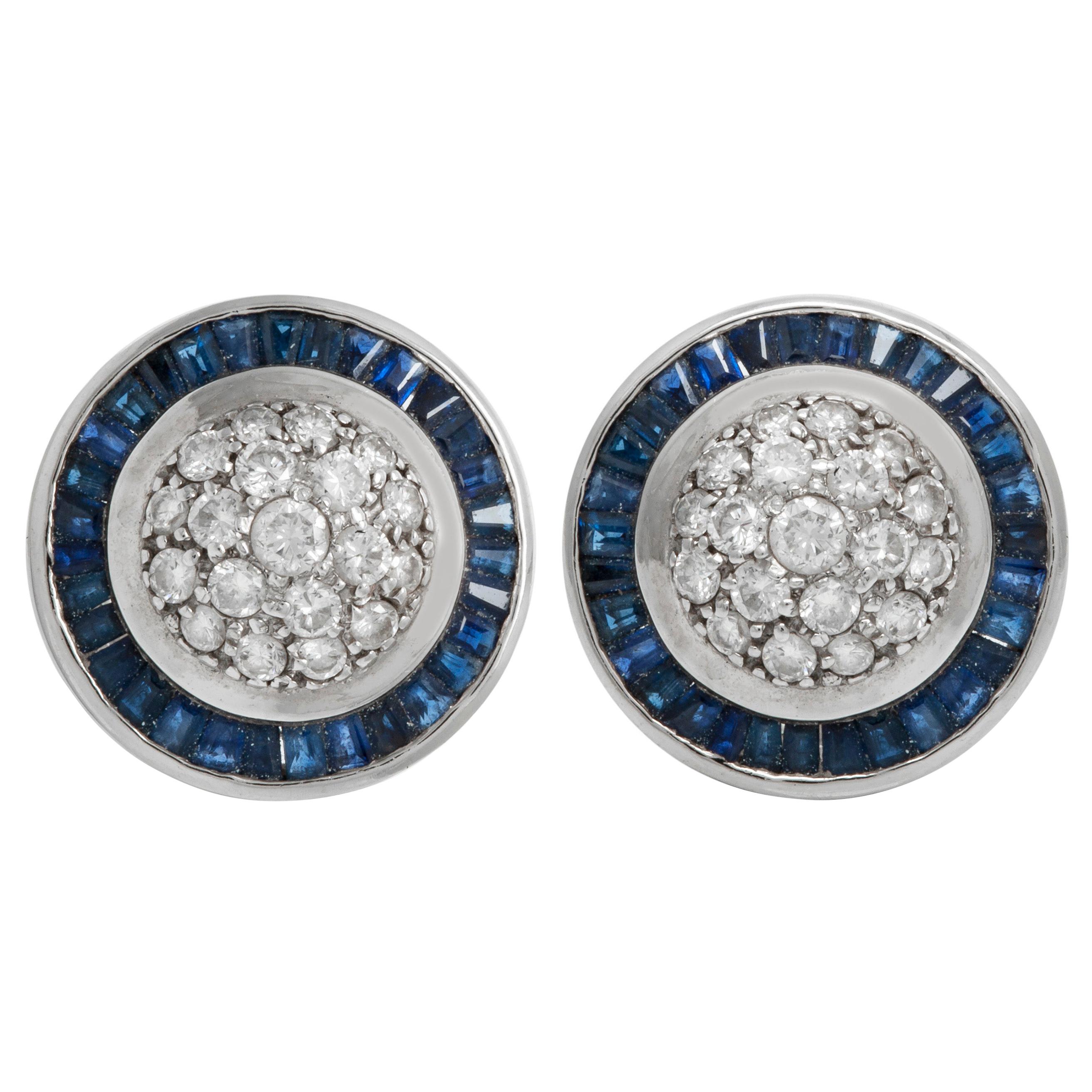 18 Karat White Gold Clip-On Diamonds and Sapphire Earrings
