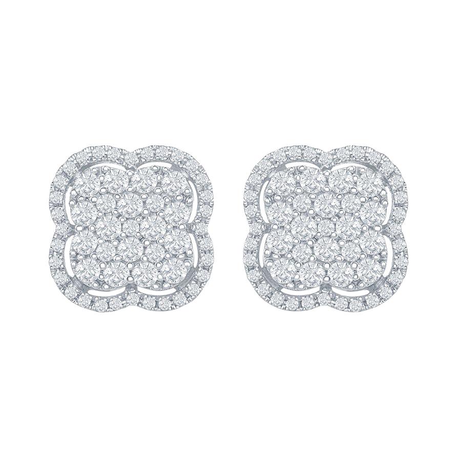 18 Karat White Gold Clover Diamond Earrings For Sale