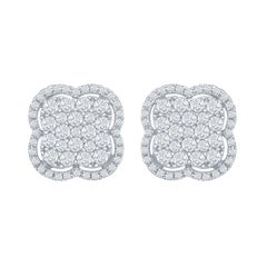 Boucles d'oreilles trèfle en or blanc 18 carats et diamants