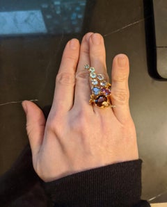 Eighteen Karat White Gold Fourteen Carats Gems Cluster Ring with Pink Sapphire