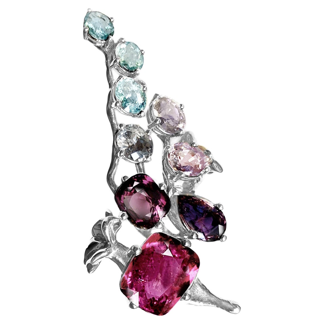 Eighteen Karat White Gold Fourteen Carats Gems Cluster Ring with Pink Sapphire