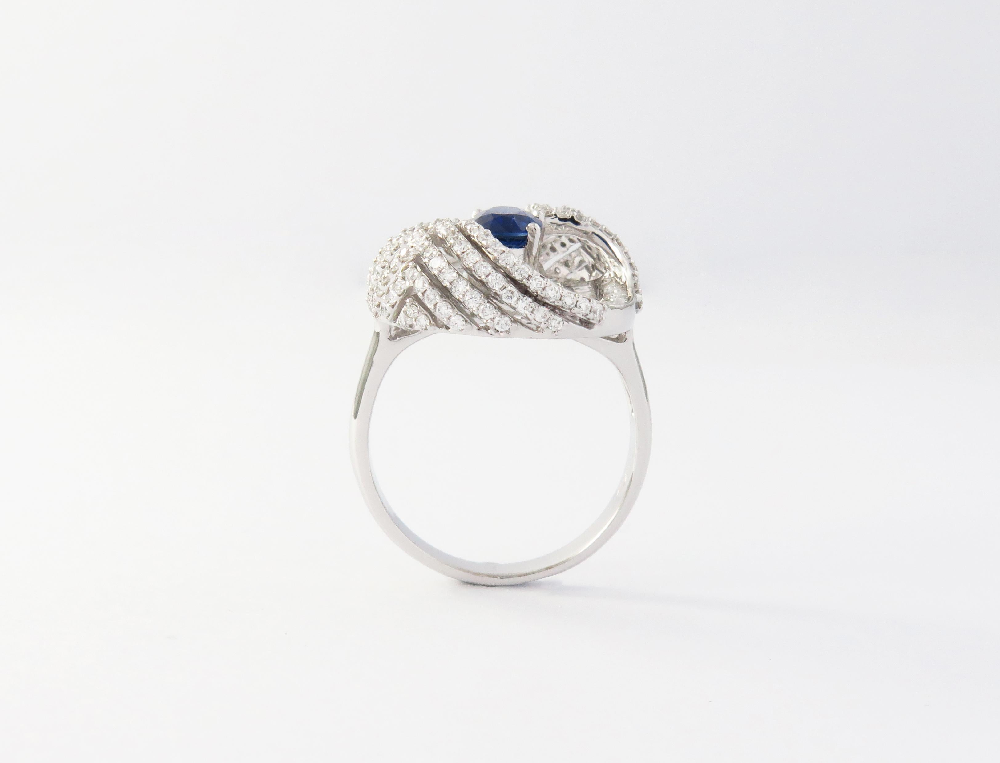 Women's or Men's 18 Karat White Gold Sapphire Baguette Cut Diamond Cocktail Ring  For Sale