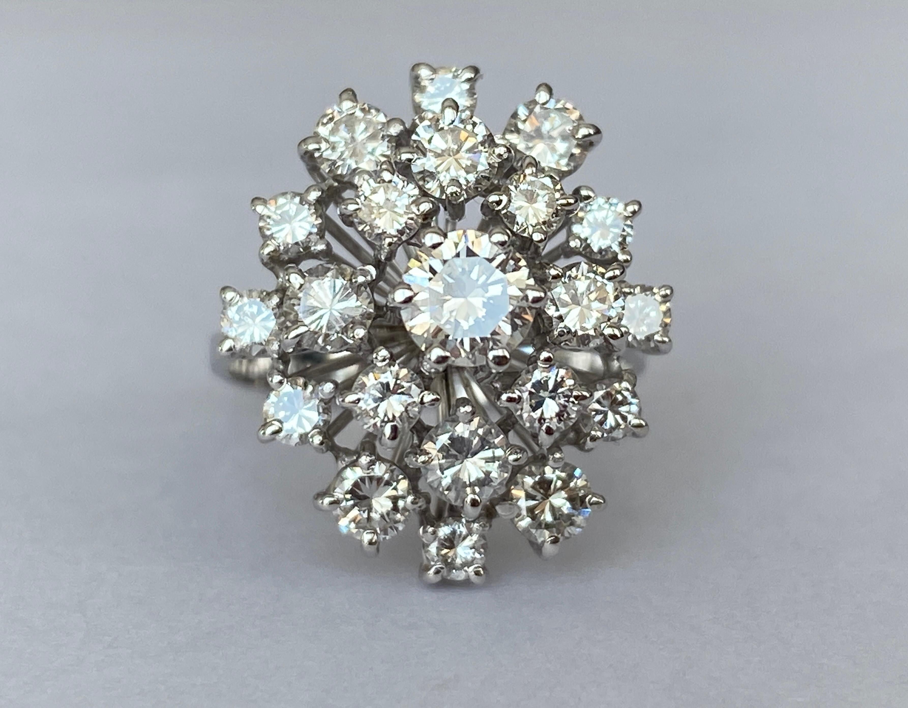 Renaissance 18 Karat White Gold Cluster Ring with 3.48 ct Diamonds