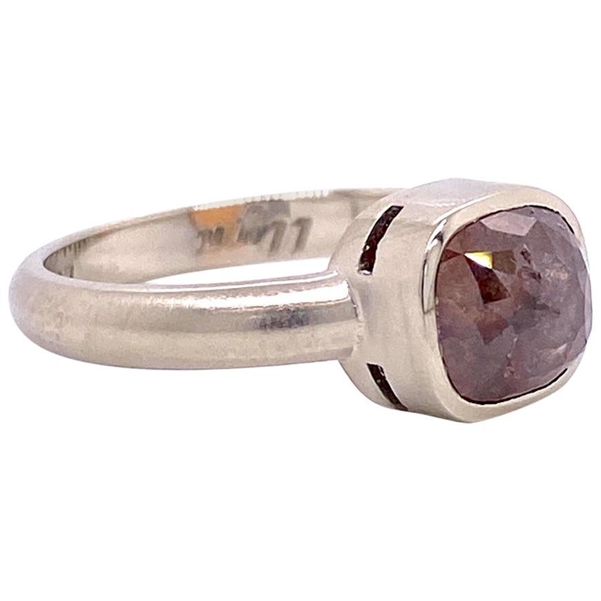 18 Karat White Gold Cognac Rose Cut Diamond Ring For Sale