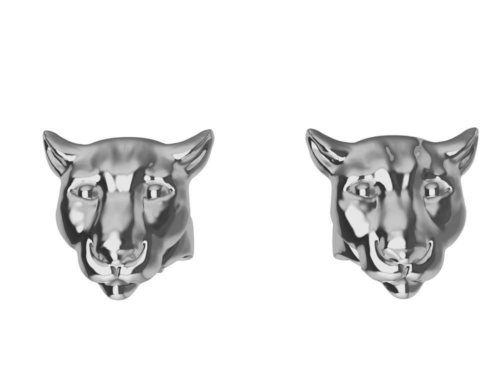 Contemporary 18 Karat White Gold Colorado Cougar Stud Earrings For Sale