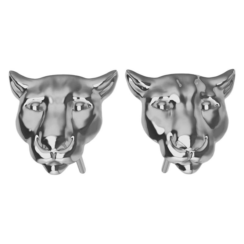 18 Karat White Gold Colorado Cougar Stud Earrings For Sale