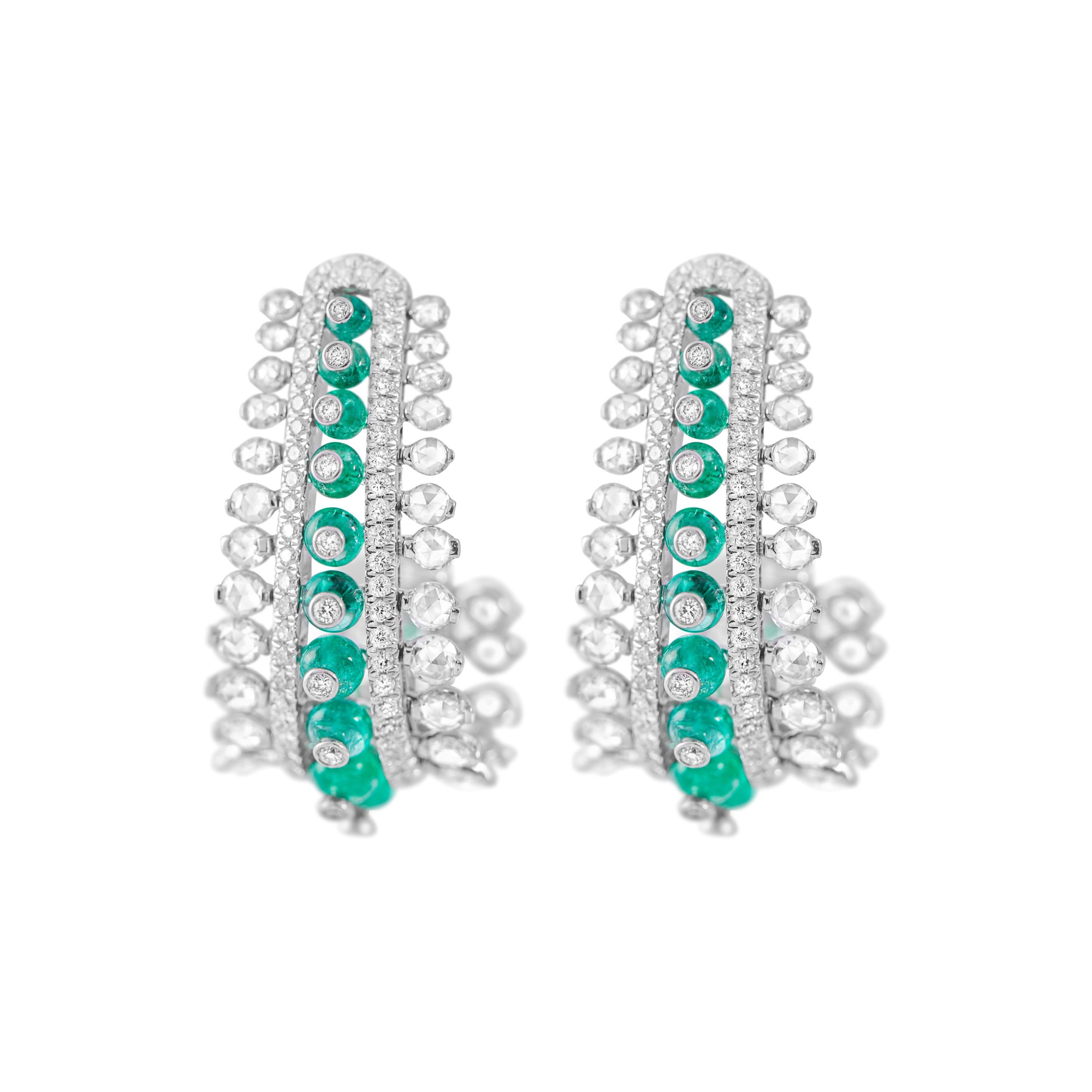 18 Karat White Gold Columbian Emerald and Diamond Earrings For Sale