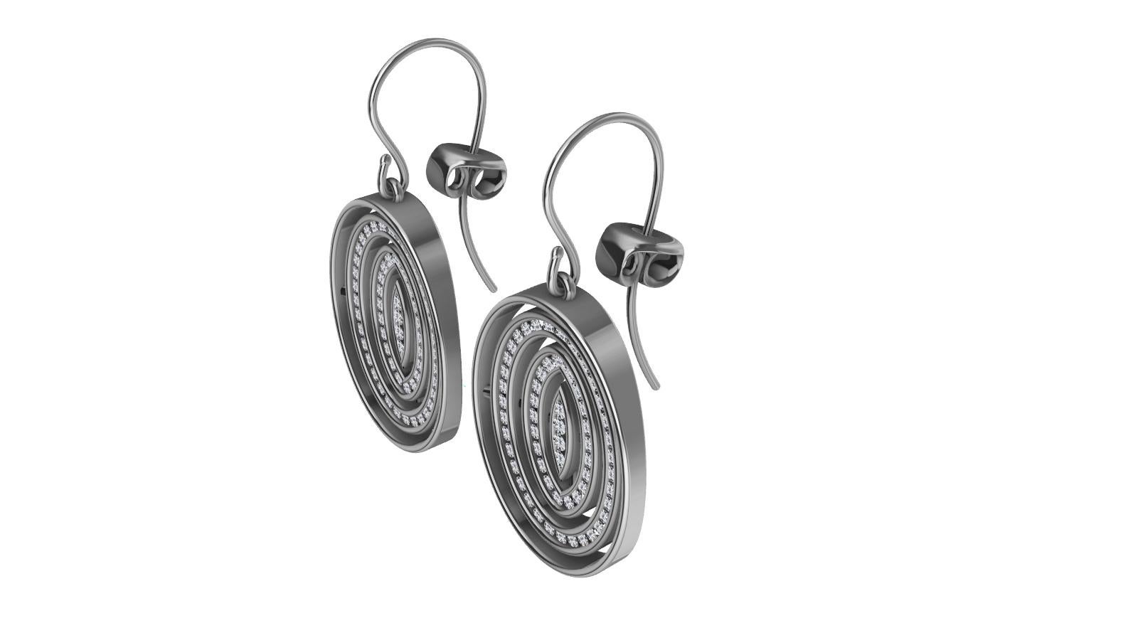 Contemporary 18 Karat White Gold Concave Diamonds Oval Earrings For Sale