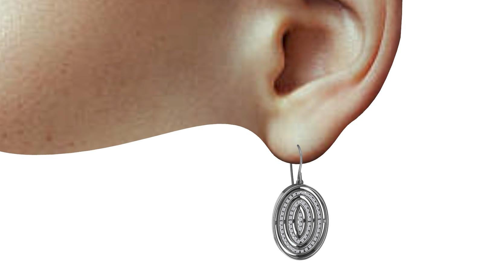 Taille ronde Boucles d'oreilles ovales en or blanc 18 carats avec diamants concaves en vente