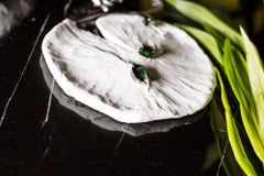 Eighteen Karat White Gold Contemporary Brooch with Green Sapphire