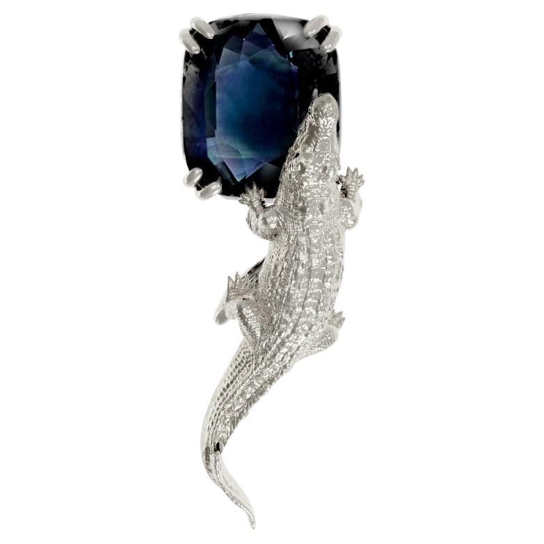 White Gold Contemporary Brooch with Emerald or Sapphire For Sale
