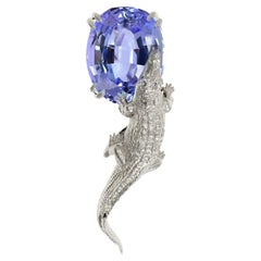 18 Karat White Gold Nature Morte Style Brooch with MGL Cert. 1.82 Cts. Tanzanite