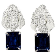 Used White Gold Contemporary Clip-On Earrings with Sapphires and Diamonds