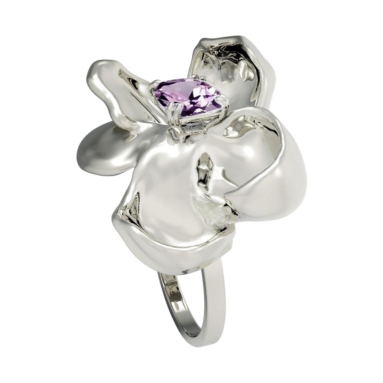 18 Karat White Gold Contemporary Cocktail Ring with Berry Spinel by Artist For Sale