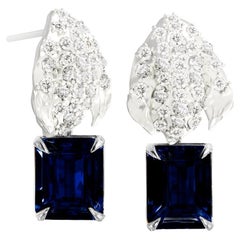 White Gold Contemporary Dangle Earrings with Sapphires and Diamonds