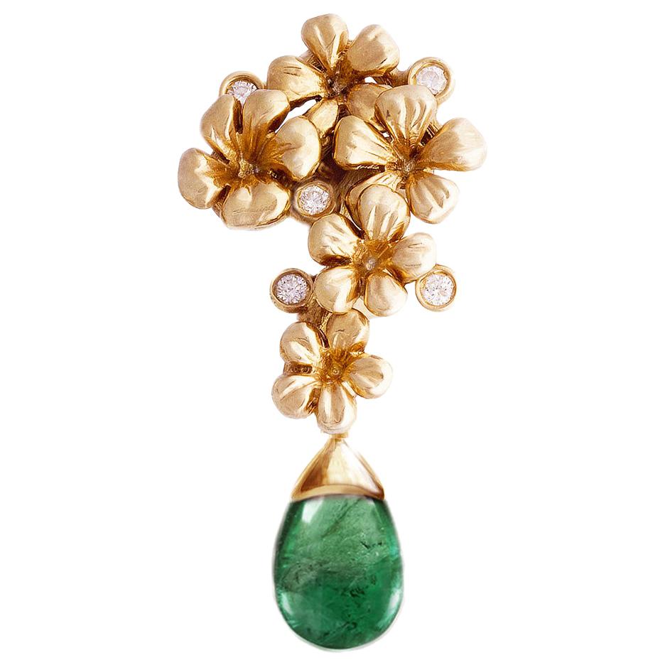 Zeitgenössische Weißgold-Halskette mit tropfenförmigem Anhänger mit Diamanten und Smaragd im Angebot 10