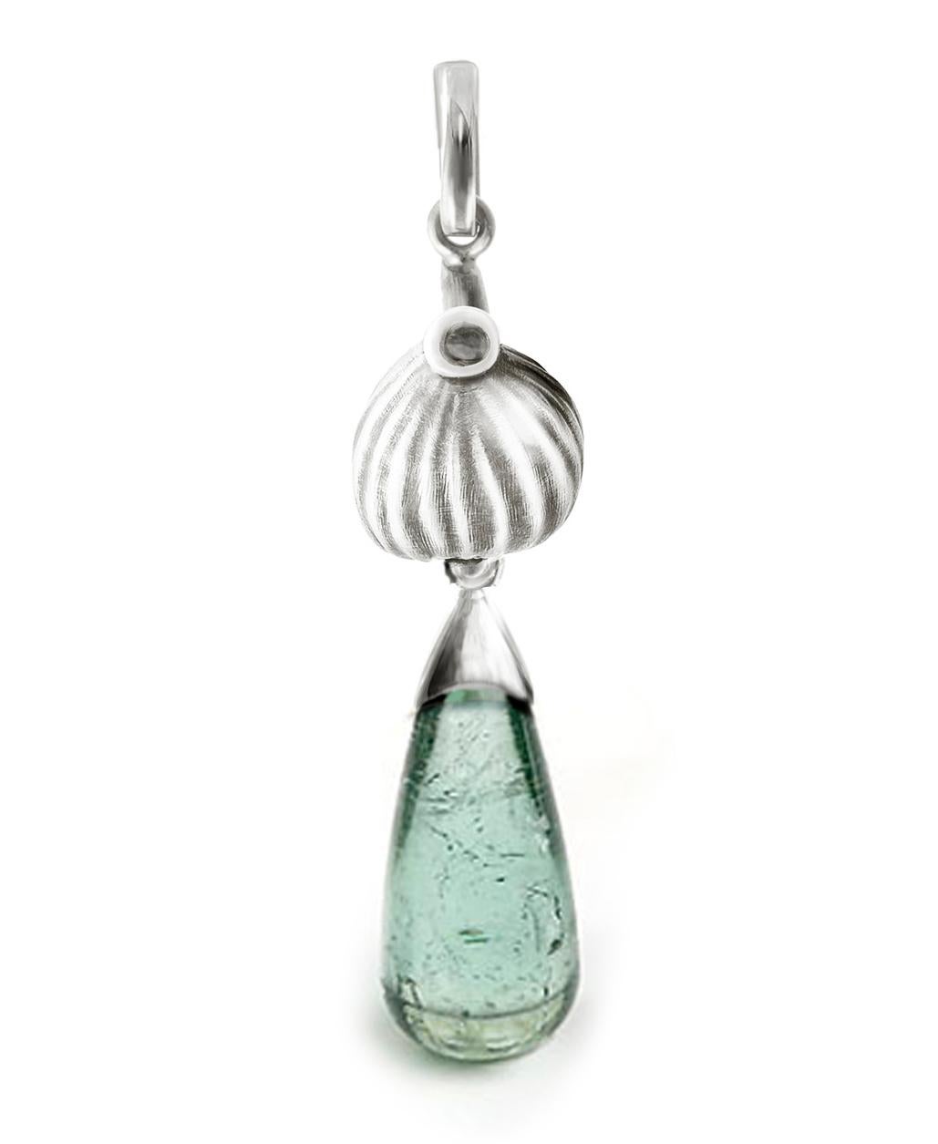 Pendientes Jardín de Higos de Oro Blanco con Turmalinas Menta y Diamantes Contemporáneo en venta