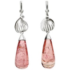 18 Karat White Gold Contemporary Earrings with Rose Tourmalines and Diamonds
