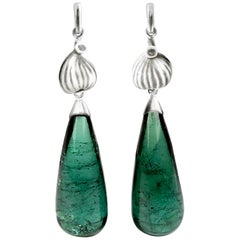 White Gold Resort Fig Earrings with Detachable Tourmalines and Diamonds
