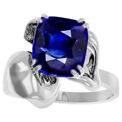 Eighteen Karat White Gold Contemporary Engagement Ring with Cushion Sapphire