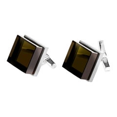 18 Karat White Gold Contemporary Architectural Cufflinks with Smoky Quartz