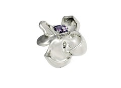 Eighteen Karat White Gold Contemporary Magnolia Brooch with Ink Purple Spinel