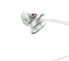 18 Karat White Gold Contemporary Magnolia Pendant Necklace with Storm Spinel