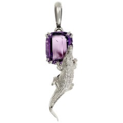 White Gold Contemporary Pendant Necklace with Light Purple Sapphire