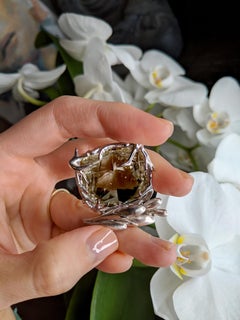 White Gold Contemporary Pendant Necklace with Large Smoky Quartz