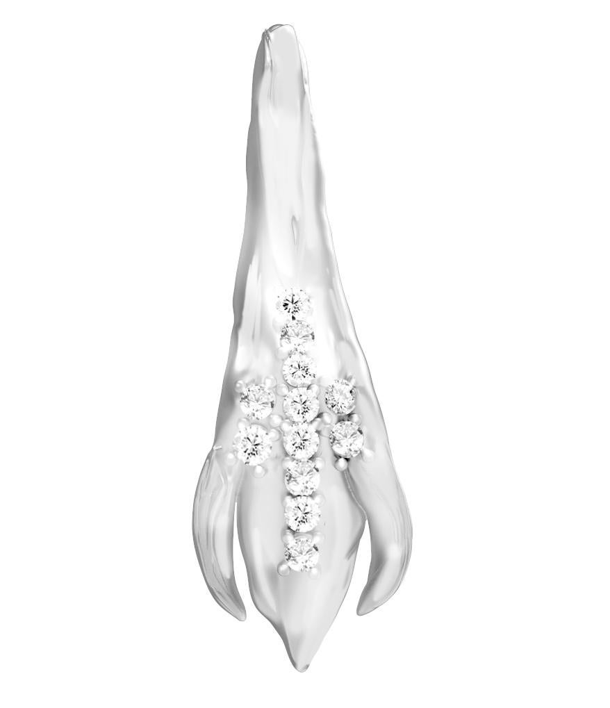 Round Cut 18 Karat White Gold Contemporary Peony Petal Brooch with 12 Diamonds For Sale