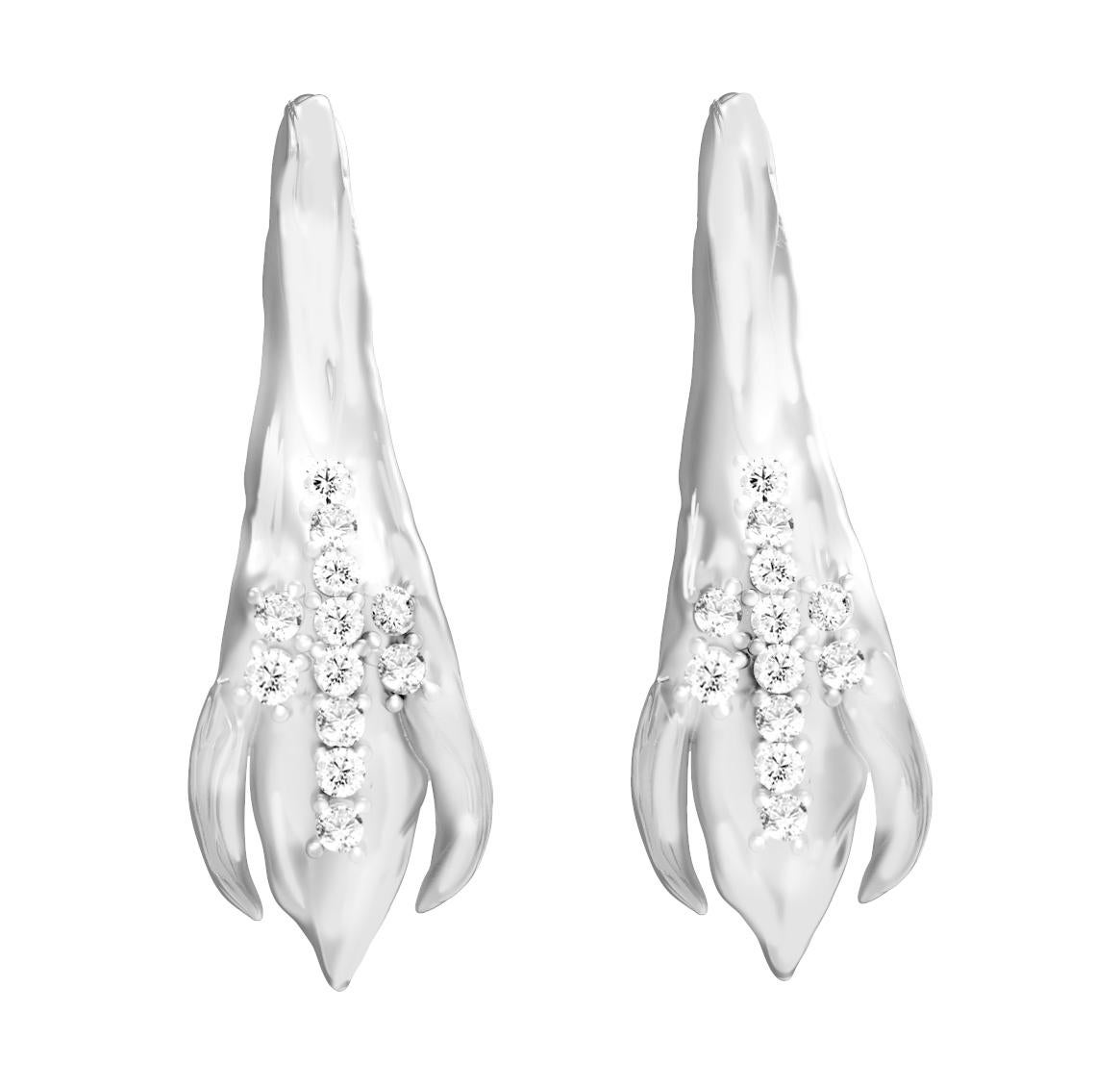 18 Karat White Gold Contemporary Peony Petal Clip-On Earrings with 24 Diamonds For Sale 7