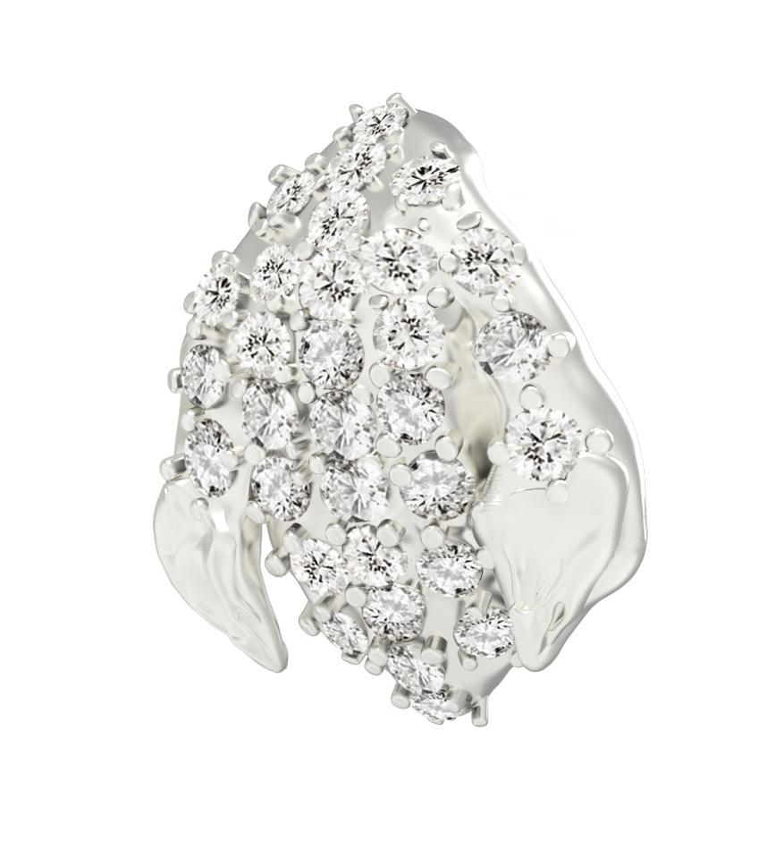 Women's or Men's Thirty Diamonds White Gold Contemporary Floral Petal Pendant Necklace For Sale