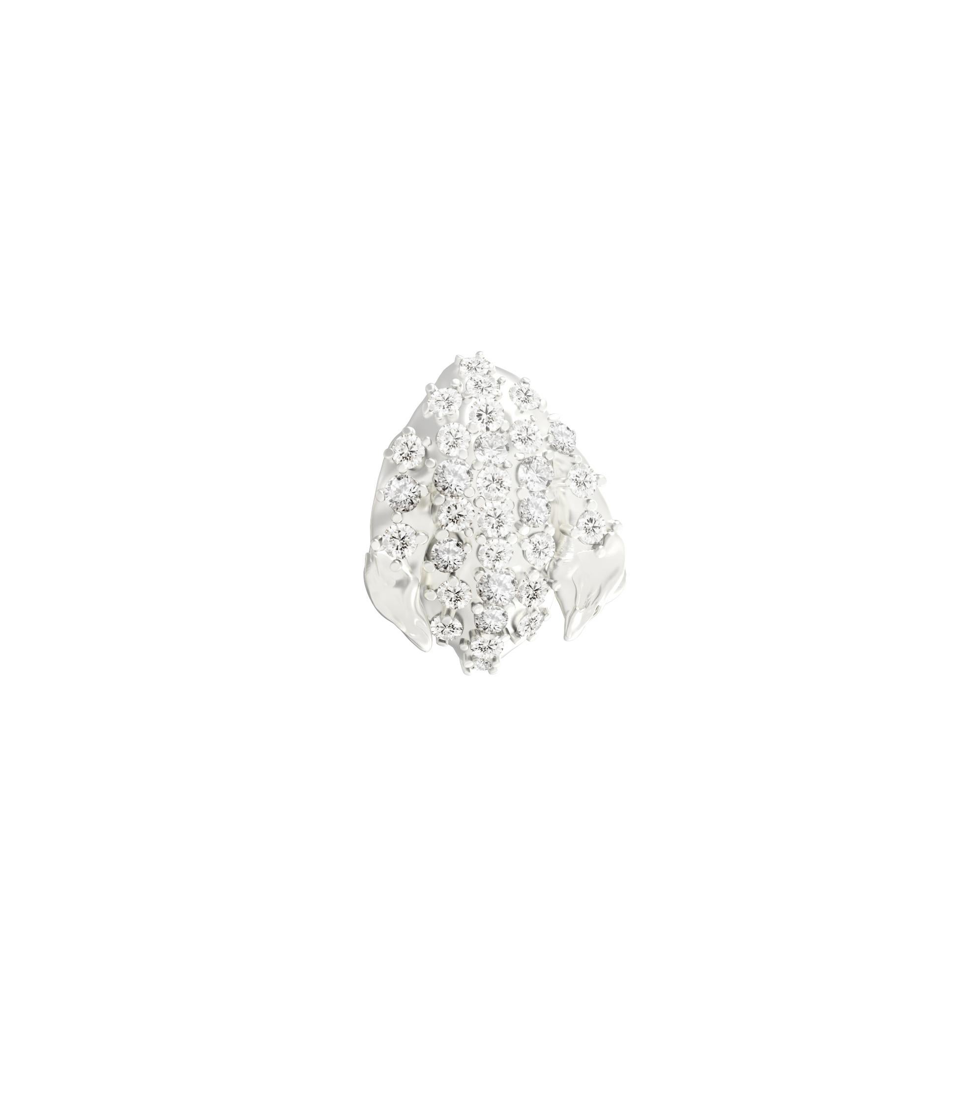 Thirty Diamonds White Gold Contemporary Floral Petal Pendant Necklace For Sale 1