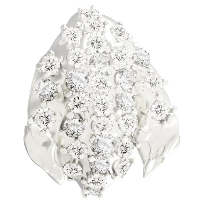 Thirty Diamonds White Gold Contemporary Floral Petal Pendant Necklace For Sale